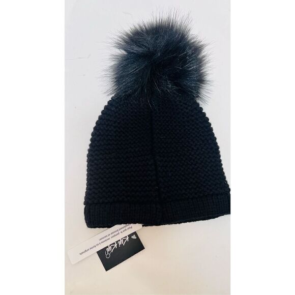 Kyi Kyi Womens Wool Blend Faux Fur Pom-Pom Icon Beanie Hat Black One Size NWT - Picture 3 of 4